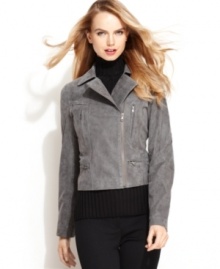 Levi's® revamps the motorcycle jacket with antiqued grey leather for a sophisticated take on a classic piece. Levi's® revamps the motorcycle jacket with antiqued grey leather for a sophisticated take on a classic piece.