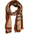 Detailed in lightweight modal-cashmere in Burberry Londons Haymarket check, this color border scarf lends an elegant and iconic polish to every outfit - Tonal border with printed stitching and understated belt print, frayed ends - An ideal weight for all four seasons, both indoors and out