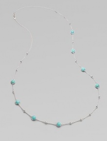 Mini ball accented sterling silver link chain with rich, faceted turquoise stone stations. TurquoiseSterling silverLength, about 38Lobster clasp closureImported Mini ball accented sterling silver link chain with rich, faceted turquoise stone stations. TurquoiseSterling silverLength, about 38Lobster clasp closureImported