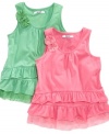 Oh so pretty! Lace and ruffles make this tank from DKNY a perfect addition to dress up any casual outfit.