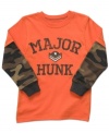 Show the world how he ranks with you: Carter's Major Hunk tee with insignia graphic and camouflage long sleeves.