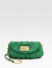 A convertible silhouette of soft and slouchy leather with a chic chain and leather strap.Removable shoulder strap, 22 dropMagnetic flap closureSix credit card slotsFully lined9W X 5½H X 1DImported Please note: Hardware color varies by bag. 