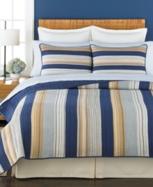 Sumptuous stripes. Refresh your bedroom in classic style with this Garrison quilt from Martha Stewart Collection, featuring vertical stripes with allover quilted details for rich texture. Reverses to solid blue.