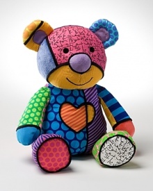 Stimulate their budding senses with this striking, multi-pattern plush bear featuring the pop art of Romero Britto. Stimulate their budding senses with this striking, multi-pattern plush bear featuring the pop art of Romero Britto.
