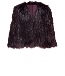 Channel rock n roll-inspired style in this cropped shaggy faux fur jacket from Anna Sui - V-neck, three-quarter sleeves, cropped silhouette, bolero style, all-over shaggy faux fur - Pair with a boho-inspired ensemble or a cocktail dress Channel rock n roll-inspired style in this cropped shaggy faux fur jacket from Anna Sui - V-neck, three-quarter sleeves, cropped silhouette, bolero style, all-over shaggy faux fur - Pair with a boho-inspired ensemble or a cocktail dress