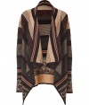 Channel of-the-moment style with this folkloric printed cardigan from Etro - Open silhouette, draped front, long sleeves, asymmetric hem, all-over print - Pair with an oversized blouse, skinny jeans, and platform booties