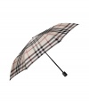 Perfect for tucking away into your handbag, Burberry Londons folding umbrella is fun way to carry the brands iconic check - Allover check, wraparound strap with snap - The perfect finish to sleek trench coats and rubber rain boots