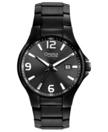 A perfectly styled sport watch from Caravelle by Bulova dressed in black and white. A perfectly styled sport watch from Caravelle by Bulova dressed in black and white.