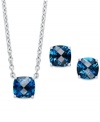 Beautiful blues. This matching jewelry set features a cushion-cut London blue topaz pendant and earrings (7-1/2 ct. t.w.). Set in sterling silver. Approximate length: 18 inches. Approximate drop: 1/4 inch. Approximate diameter: 1/4 inch.