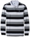 This long sleeve striped polo by Rocawear will add preppy style to your laid back look.