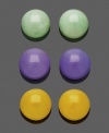 Add a simple pop of color in three brilliant shades. Multicolored jade stud earrings (8 mm) in green, purple, and yellow add vivid polish to any look. Post setting crafted in sterling silver. Approximate diameter: 8 mm.