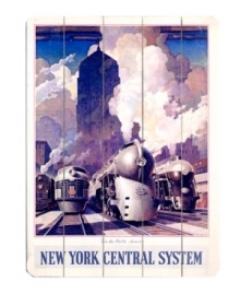 The way to go. A glorious snapshot of New York Central trains lined up at Chicago's La Salle Street station, this vintage sign romanticizes the best way to get around during the early twentieth century.