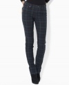 Lauren Jeans Co.'s bold plaid twill pant features a slim, straight leg and a hint of stretch for a versatile modern look.