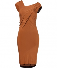 With all-over draped details and a flattering figure-hugging silhouette, this Donna Karan cocktail dress is ultra sophisticated - Asymmetrical neckline, cap sleeves, draped front and back overlay, seaming detail, figure-hugging fit, layered hem - Pair with a slim trench, statement heels, and a leather clutch