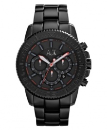 Built tough, this AX Armani Exchange chronograph watch blends fashion with function. Built tough, this AX Armani Exchange chronograph watch blends fashion with function.