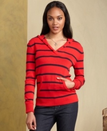 Add instant nautical-chic to casual days Tommy Hilfiger's striped hoodie. It's an easy match with your favorite jeans!