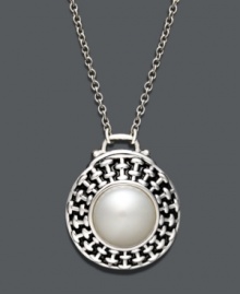Polished and poised. This elegant, Fresh by Honora pendant features a cultured freshwater pearl (10-10-1/2 mm) cradled in an intricate basket-weave setting. Crafted in sterling silver. Approximate length: 18 inches. Approximate drop: 3/4 inch. Polished and poised. This elegant, Fresh by Honora pendant features a cultured freshwater pearl (10-10-1/2 mm) cradled in an intricate basket-weave setting. Crafted in sterling silver. Approximate length: 18 inches. Approximate drop: 3/4 inch.