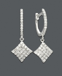 Dazzling diamonds in a checkerboard pattern. These luxurious hoop earrings feature round-cut diamonds (3/8 ct. t.w.) in a 14k white gold setting. Approximate drop: 3/4 inch. Dazzling diamonds in a checkerboard pattern. These luxurious hoop earrings feature round-cut diamonds (3/8 ct. t.w.) in a 14k white gold setting. Approximate drop: 3/4 inch.