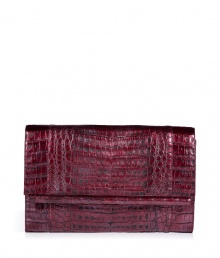 Invest in multi-season sophistication with Nancy Gonzalezs sleek croco clutch, an ultra luxurious choice in cool pearl purple - Flap with bar and hidden magnetic closures, back slit pocket with hidden magnetic closure, zippered front sectional pocket, inside zippered back wall pocket, front wall slot pocket, tonal suede lining - Carry as a finish to chic evening looks Invest in multi-season sophistication with Nancy Gonzalezs sleek croco clutch, an ultra luxurious choice in cool pearl purple - Flap with bar and hidden magnetic closures, back slit pocket with hidden magnetic closure, zippered front sectional pocket, inside zippered back wall pocket, front wall slot pocket, tonal suede lining - Carry as a finish to chic evening looks