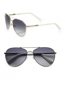 An eternally cool pair of aviator shades crafted in lightweight metal with eye-catching logo temples. Available in light gold with gradient lens.Logo temples100% UV protectionMade in Italy An eternally cool pair of aviator shades crafted in lightweight metal with eye-catching logo temples. Available in light gold with gradient lens.Logo temples100% UV protectionMade in Italy