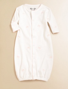 A two-in-one design that can be worn as a bodysuit or gown, finished with embroidered bows and picot trim. Crewneck Long sleeves with fold-over mitts Front snap closure on bodice and legs Elastic hem Cotton Machine wash Imported A two-in-one design that can be worn as a bodysuit or gown, finished with embroidered bows and picot trim. Crewneck Long sleeves with fold-over mitts Front snap closure on bodice and legs Elastic hem Cotton Machine wash Imported