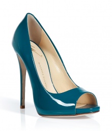These classic peep-toe pumps from Giuseppe Zanotti get a modern kick with an ultra chic shade of teal - Peep-toe, teal patent leather, high stiletto heel - Style with a simple, figure-hugging cocktail dress or sophisticated separates for workweek attire These classic peep-toe pumps from Giuseppe Zanotti get a modern kick with an ultra chic shade of teal - Peep-toe, teal patent leather, high stiletto heel - Style with a simple, figure-hugging cocktail dress or sophisticated separates for workweek attire