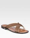 Pebbled leather creates a polished look for these summer staples. Pebbled leather upperLeather liningRubber soleMade in Italy