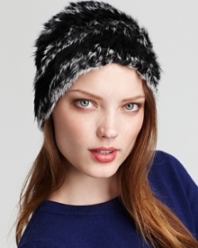 MARC BY MARC JACOBS fur knit hat with a striped look keeps you stylish and fabulous all winter long.