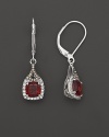 Badgley Mischka Garnet with white and brown diamond dangle earrings