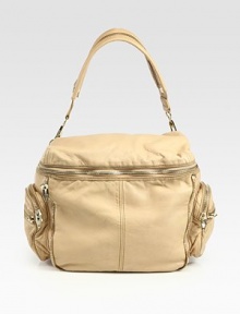 Buttery smooth washed leather in a slouchy carryall with zipper details.Detachable zip-shoulder strap, 11 dropTop zip closureFour outside zip pocketsOne inside zip pocketFully lined11½W X 9H X 6½DImported Buttery smooth washed leather in a slouchy carryall with zipper details.Detachable zip-shoulder strap, 11 dropTop zip closureFour outside zip pocketsOne inside zip pocketFully lined11½W X 9H X 6½DImported