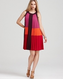 In a swinging color block silhouette, BCBGMAXAZRIA's saturated trapeze dress lends a playful look.