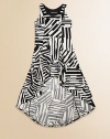 Your pretty little princess will look the part in this twirl-ready frock with a trendy hi-lo hem.ScoopneckSleevelessPullover stylePrincess seamsHi-lo hemCotton/PolyesterMachine washMade in USA of imported fabric