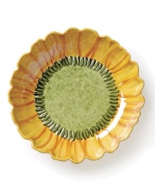 Everything's coming up daisies in the happy and bright Gerbera serving bowl from designer Carole Shiber and Clay Art. A warm golden hue and whimsical detail present pasta and salad with sweet, whimsical style. Everything's coming up daisies in the happy and bright Gerbera serving bowl from designer Carole Shiber and Clay Art. A warm golden hue and whimsical detail present pasta and salad with sweet, whimsical style.