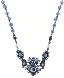 Baby blue hues, girly glamour. Flaunt your femininity with this dazzling necklace by 2028 featuring a floral pendant of blue crystals suspended from a chain decked out in midnight blue accent beads. Crafted in mixed metal. Approximate length: 16 inches + 3-inch extender. Approximate drop: 1 inch.