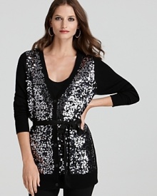 Achieve trend-right status in the new season with this Karen Kane sequin-front cardigan--a quick glam fix at the office or after hours.