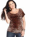 Enjoy the sumptuous feel of Lucky Brand Jeans' plus size velvet top, featuring an on-trend animal-print.