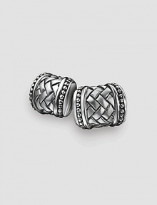 Woven cylinder design in stunning sterling silver. About ¾ X ½ each Made in USA Woven cylinder design in stunning sterling silver. About ¾ X ½ each Made in USA