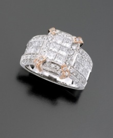 Princess-cut and round-cut diamonds (3 ct. t.w.) combine for a boldly luxurious look. Diamond ring in 14k white gold with 14k rose gold accents. Princess-cut and round-cut diamonds (3 ct. t.w.) combine for a boldly luxurious look. Diamond ring in 14k white gold with 14k rose gold accents.