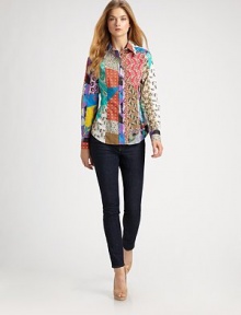 Wildly colorful and beautifully patterned, this crisp, cotton style is tailored in a classic menswear-inspired style.Shirt collarButton frontLong sleeves with button cuffsCurved hemlineAbout 22½ from shoulder to hem97% cotton/3% elastaneDry cleanMade in Italy of imported fabricModel shown is 5'9½ (176 cm) wearing US size 4. Wildly colorful and beautifully patterned, this crisp, cotton style is tailored in a classic menswear-inspired style.Shirt collarButton frontLong sleeves with button cuffsCurved hemlineAbout 22½ from shoulder to hem97% cotton/3% elastaneDry cleanMade in Italy of imported fabricModel shown is 5'9½ (176 cm) wearing US size 4.