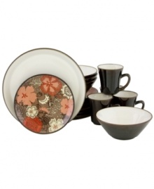 Grounded in basic coupe shapes, the Primrose dinnerware set from Sango Signature combines two-tone solids and allover blooms. Versatile earth tones complete place settings for casual meals in contemporary spaces. Grounded in basic coupe shapes, the Primrose dinnerware set from Sango Signature combines two-tone solids and allover blooms. Versatile earth tones complete place settings for casual meals in contemporary spaces.