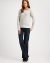 Striped cashmere crewneck with metallic lurex stripes. Ribbed crewneckRibbed dropped shouldersLong sleeves67% wool/29% cashmere/4% polyesterDry cleanImportedModel shown is 5'11 (180cm) wearing US size Small.