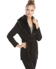 Add a touch of luxury to your outfit with XOXO's faux fur collar cardigan! Pair it with skinny pants and flats for a look that's oh-so-comfy. Add a touch of luxury to your outfit with XOXO's faux fur collar cardigan! Pair it with skinny pants and flats for a look that's oh-so-comfy.
