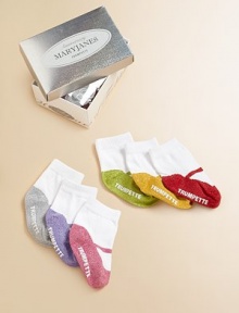 Six pairs of colorful Mary Jane socks packaged in a striking, metallic box.80% cotton/17% acrylic/3% spandexMachine washImportedAdditional InformationKid's Shoe Size Guide (European Equivalent) Six pairs of colorful Mary Jane socks packaged in a striking, metallic box.80% cotton/17% acrylic/3% spandexMachine washImportedAdditional InformationKid's Shoe Size Guide (European Equivalent)