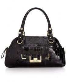 Step into the limelight with this shiny, patent purse from Marc Fisher that features a croc-inspired pattern and signature golden hardware. Spacious with plenty of pockets, it's the must-have accessory of the season.