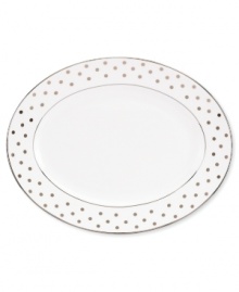 Pave your table in polka dots for fine dining without the formality. From kate spade new york dinnerware, the Larabee Road platter features luxe bone china with platinum accents that combine easy elegance and irresistible whimsy.