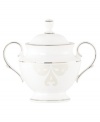 Refine your formal table with classic cream and white Lenox dinnerware. Dishes, including this Opal Innocence Scroll bone china sugar bowl, are trimmed in platinum and accented with a raised dot and scroll pattern, bringing contemporary grace to special occasions. A pearlized finish adds subtle shimmer. Qualifies for Rebate