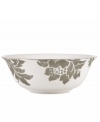 Mixing modern porcelain with antiqued blooms, the Lenox Silver Applique serving bowl has a fresh, romantic style all its own. With platinum banding to elevate holiday feasts and dinner parties with unforgettable elegance. Qualifies for Rebate
