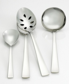 Clean lines, a pristine design and standing knife with a concave handle make the Flat Iron 4-piece hostess set perfect for any occasion. Set includes: Sugar spoon, tablespoon, pierced tablespoon, and gravy ladle. Clean lines, a pristine design and standing knife with a concave handle make the Flat Iron 4-piece hostess set perfect for any occasion. Set includes: Sugar spoon, tablespoon, pierced tablespoon, and gravy ladle.
