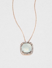 A faceted, cushion-cut white topaz stone surrounded by dazzling white sapphires set in 14k rose gold on a delicate link chain. White topazWhite sapphire14k rose goldLength, about 16Pendant size, about .3 Spring ring closureMade in USA A faceted, cushion-cut white topaz stone surrounded by dazzling white sapphires set in 14k rose gold on a delicate link chain. White topazWhite sapphire14k rose goldLength, about 16Pendant size, about .3 Spring ring closureMade in USA