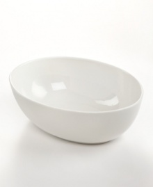 Keep it simple. In glossy white porcelain, this oval vegetable bowl is a flawless accompaniment to any dinnerware pattern and decor. From Martha Stewart Collection. Keep it simple. In glossy white porcelain, this oval vegetable bowl is a flawless accompaniment to any dinnerware pattern and decor. From Martha Stewart Collection.
